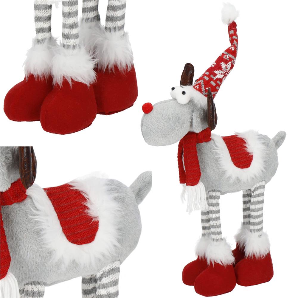 Figurina Craciun, Ren, picioare telescopice, iluminare LED, 61cm