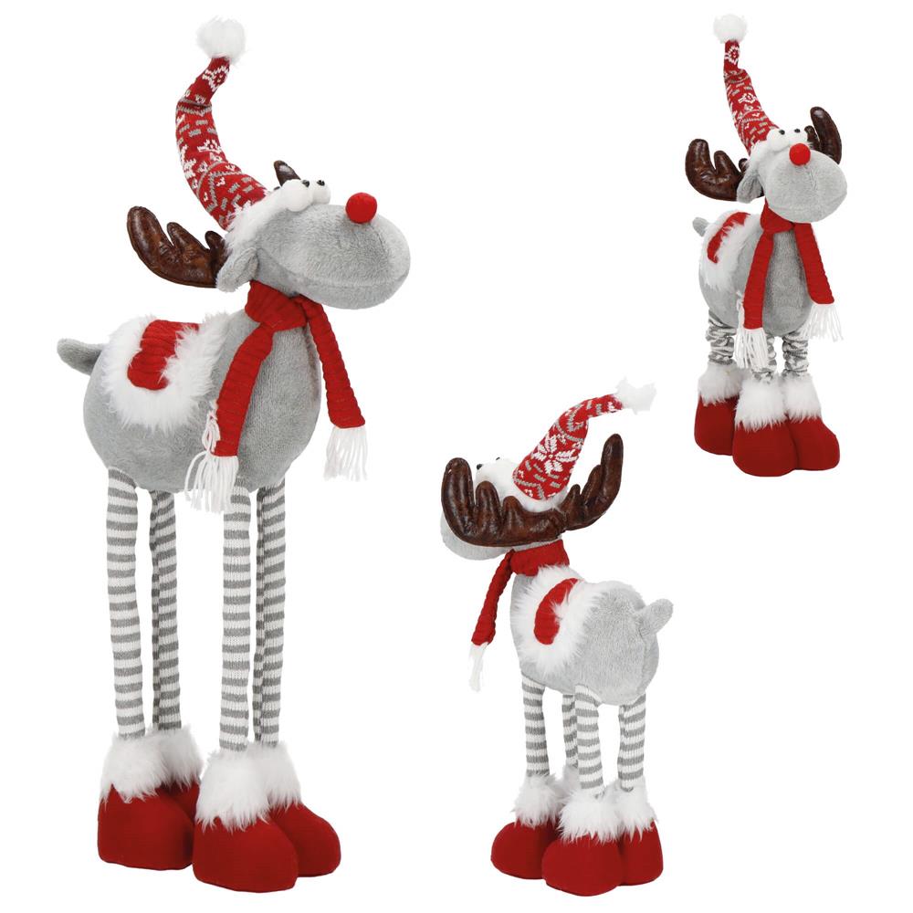 Figurina Craciun, Ren, picioare telescopice, iluminare LED, inaltime reglabila 64-85cm