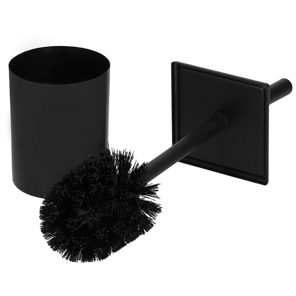 Perie WC cu rezervor detasabil si capac, din metal, 37 cm, negru