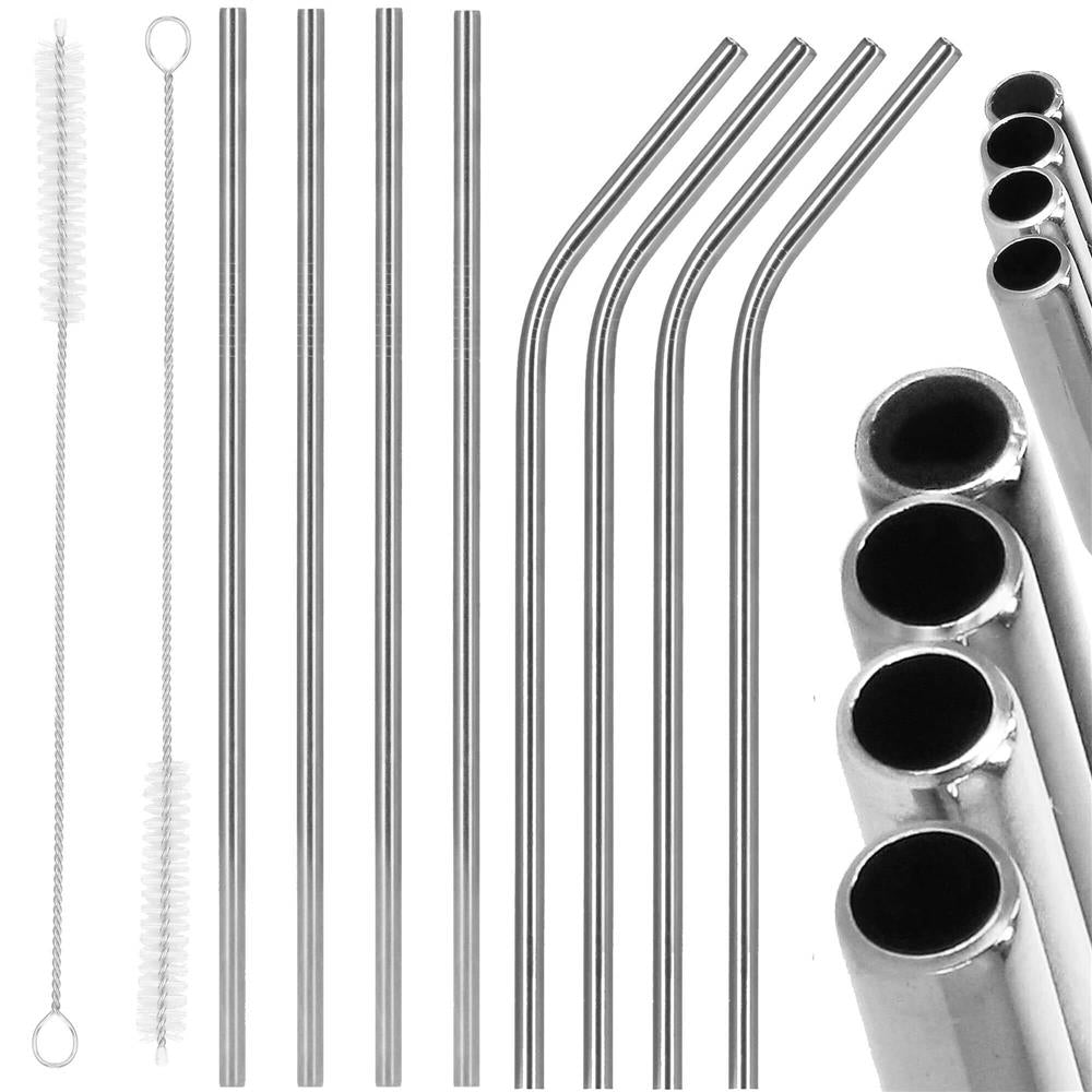 Set 8 paie metalice argintiu, reutilizabile, cu husa depozitare si perii curatat, 215x6 mm