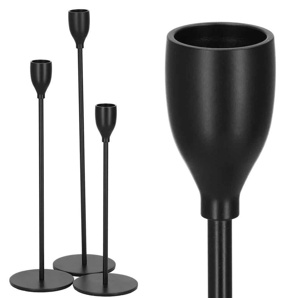 Set 3 suporturi de lumanare din metal, 23, 28 si 33cm, negru