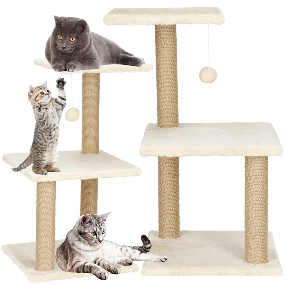 Ansamblu de joaca pentru pisici, cu loc pentru zgariat, minge, 65cm, crem