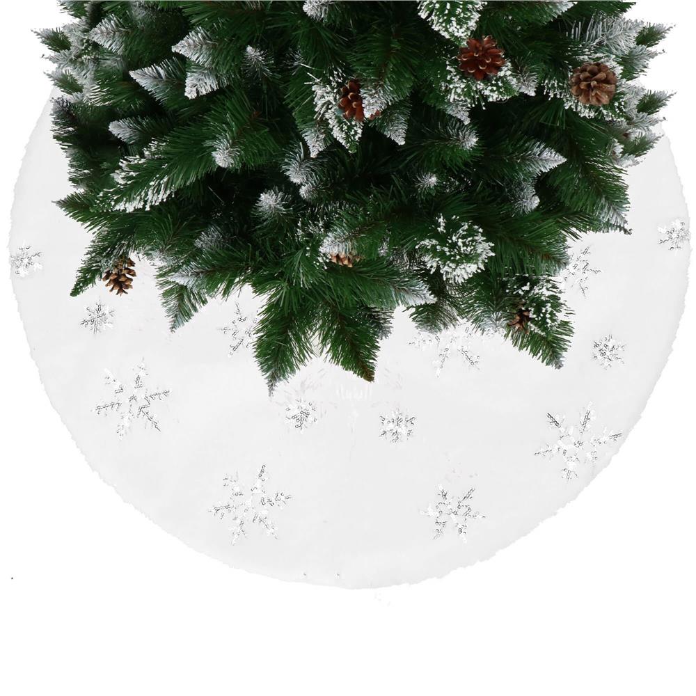 Covoras de pus sub bradul de Craciun, 90 cm, imitatie blana alba cu paiete argintii