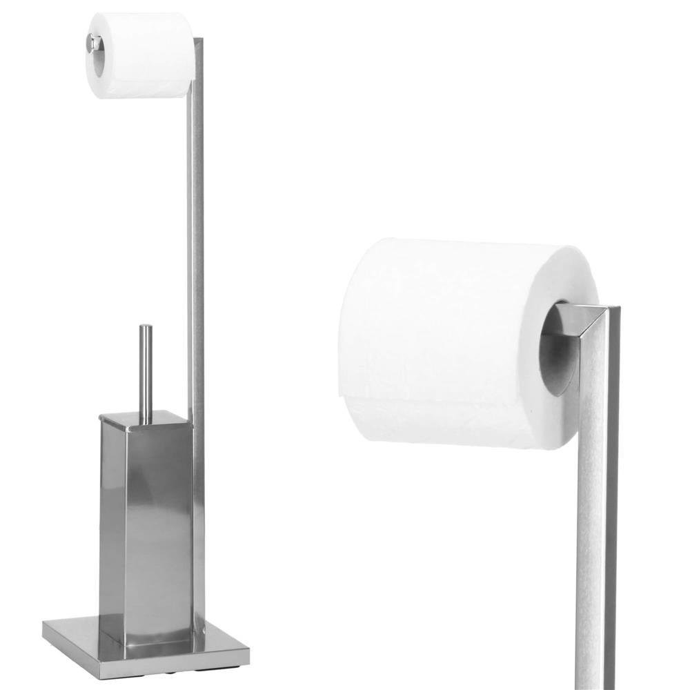 Stand cu perie WC si suport hartie igienica, inox, 75cm, argintiu