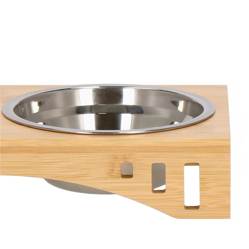 Set de 2 castroane din inox cu suport de bambus, 2x14cm