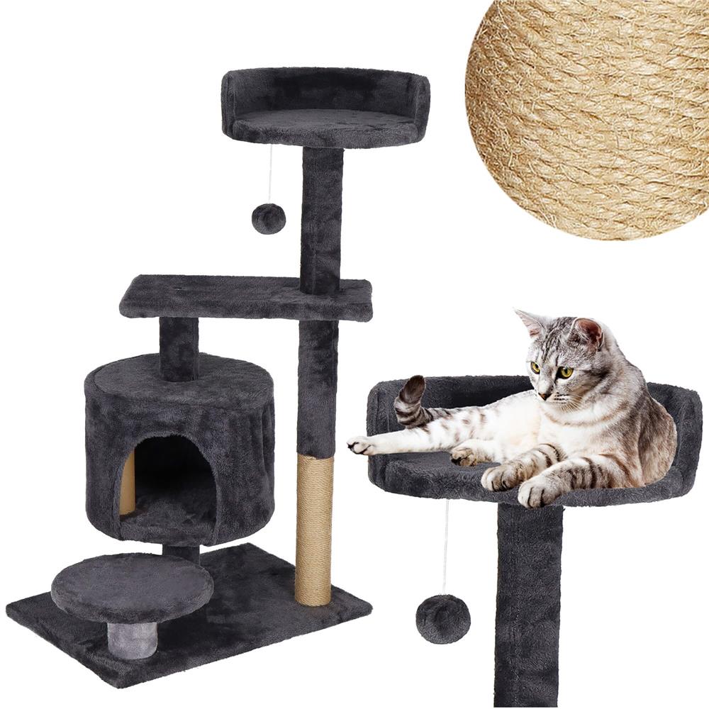 Ansamblu de joaca pentru pisici, cu loc pentru zgariat, ascuns, culcus, minge, 87cm, grafit