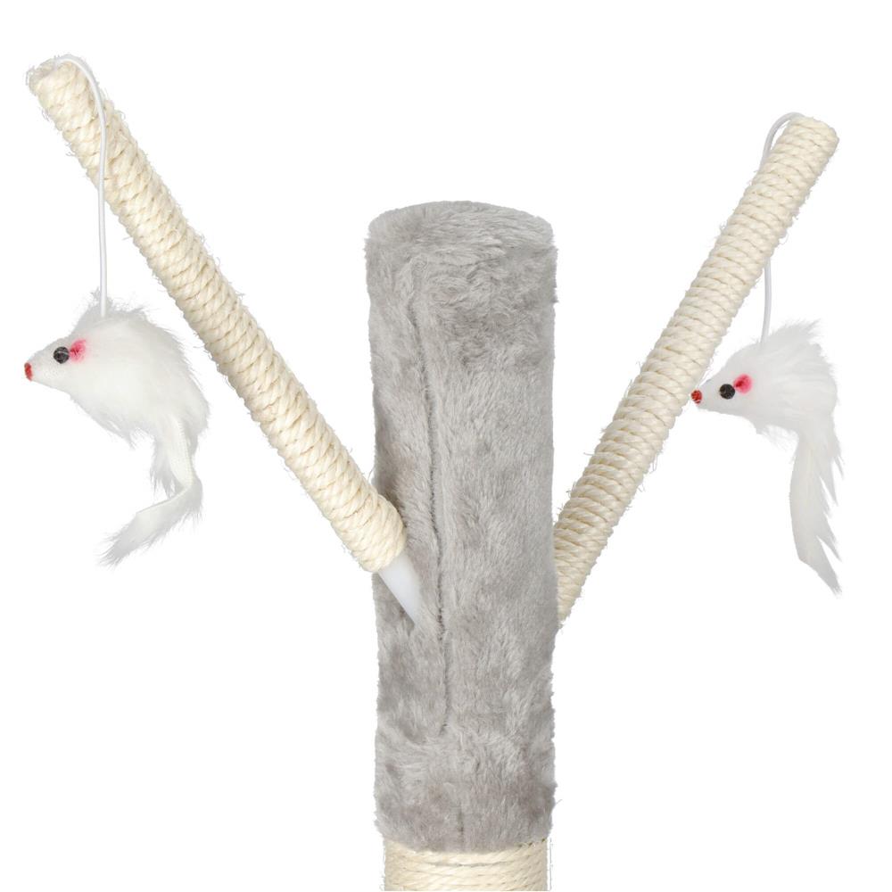 Ansamblu de joaca pentru pisici, cu loc pentru zgariat, ascuns, culcus, soricei, 108cm, gri
