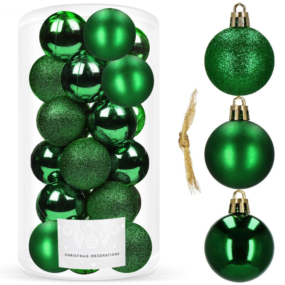 Set globuri de Craciun, 20 bucati, 3 modele, 4cm, verde