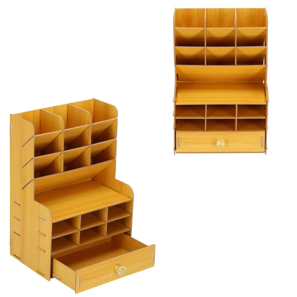 Organizator pentru birou, din lemn, cu 15 compartimente si sertar