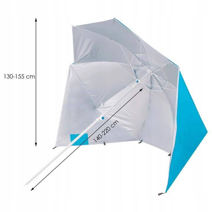 Umbrela tip cort de plaja XXL, cu 2 pereti laterali, BU14S, inaltime reglabila 140-220 cm, albastru