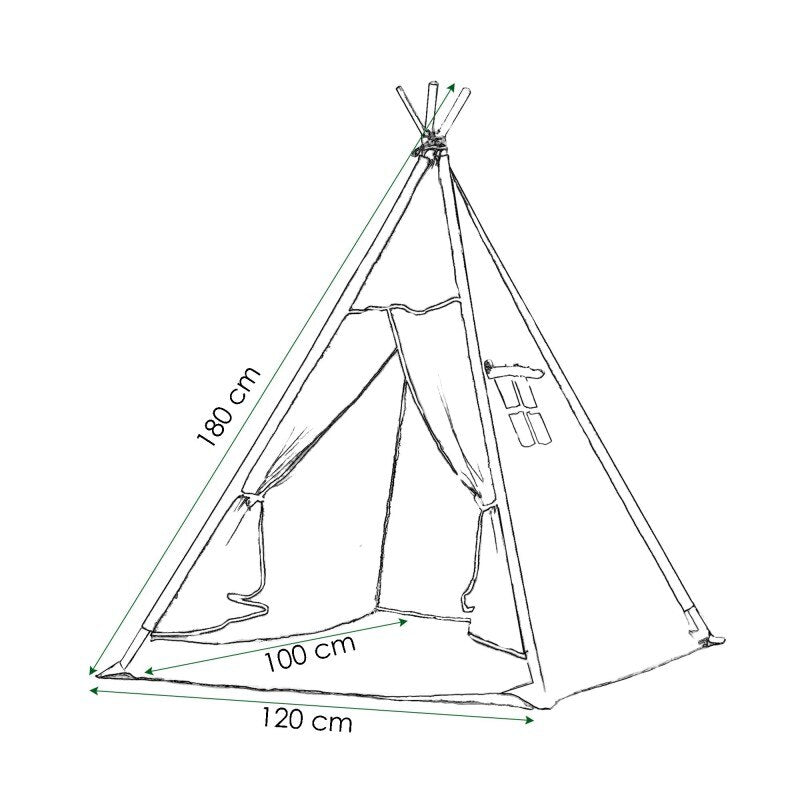 Cort copii Sersimo stil indian Teepee Tent cu fereastra, covoras gros si 2 perne, alb gri cu norisori
