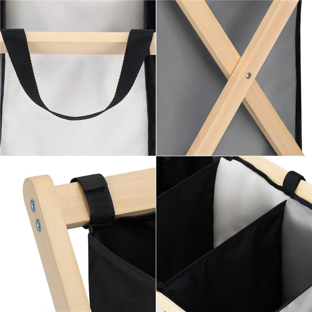 Cos de rufe cu 3 compartimente, cadru din lemn, 67x42x57 cm, 105 litri