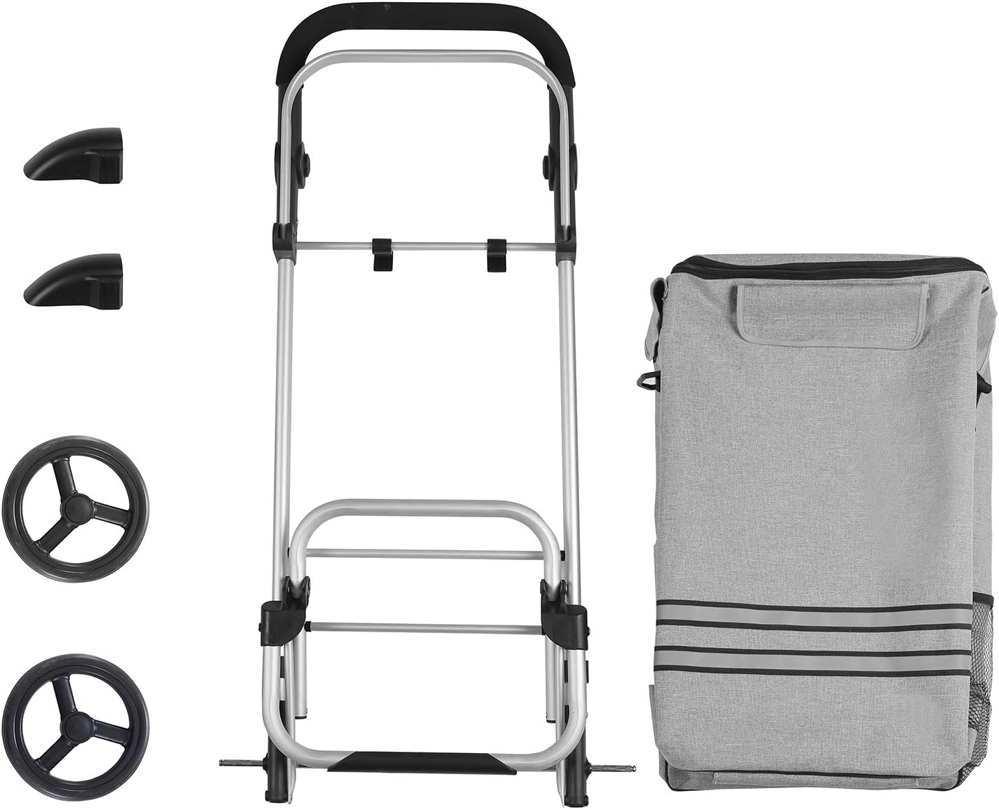 SONGMICS Carucior de cumparaturi piata, pliabil, compartiment frigorific, multifunctional, 44x35x100 cm, gri