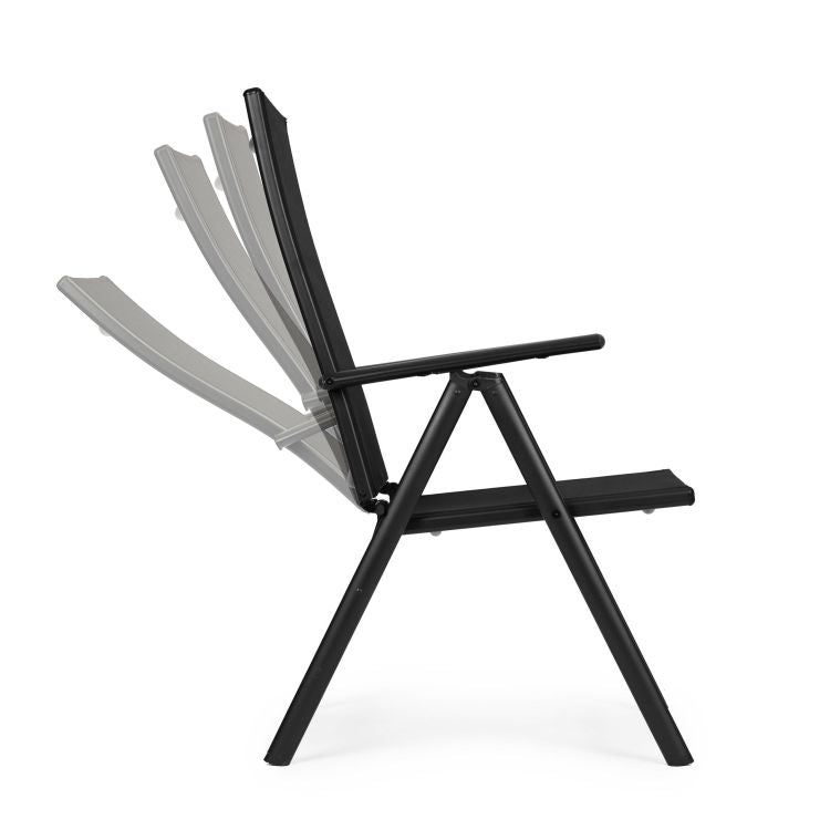 Set 4 scaune gradina 70x57x106 cm, pliante cu spatar reglabil 7 pozitii, structura otel si textilena, negru
