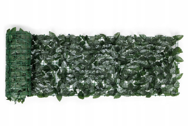 Gard artificial decorativ 50x500 cm, frunze ornamentale, protectie UV si intemperii, plastic PVC, verde inchis