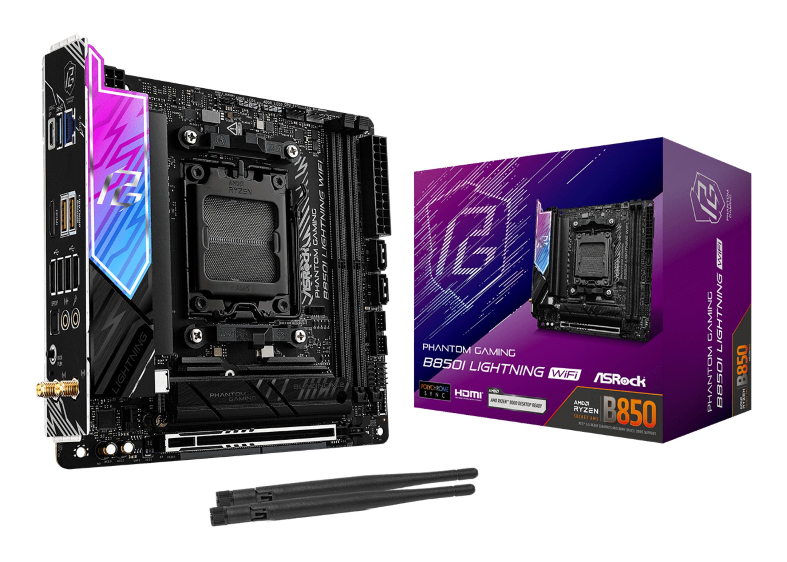 Placa de baza Phantom Gaming B850I Lightning WiFi, AMD B850, Socket AM5, mITX "90-MXBQR-A0UAYZ"