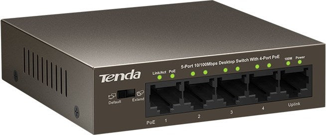 SWITCH PoE Tenda 5 porturi 10/100Mbps (4 PoE), IEEE 802.3at/af, carcasa metalica 