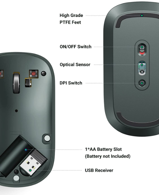 MOUSE Ugreen, "MU001" PC sau NB, wireless 2.4GHz, optic, 3/1 butoane/scroll, 4000 dpi, verde "90374" - 6957303893744