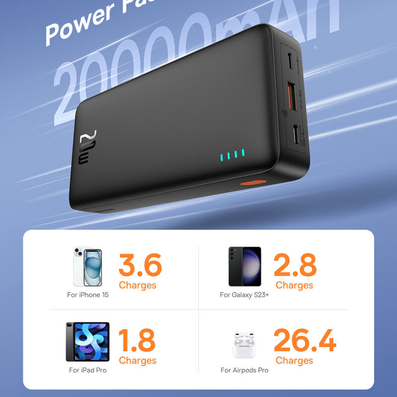 POWER BANK Baseus Airpow, 20000mAh, 20W, 1 x USB; 1 x USB Type-C input/output, total 3A, include cablu USB la USB Type-C de 50cm, negru, "P10022804113-00" - 6932172648718