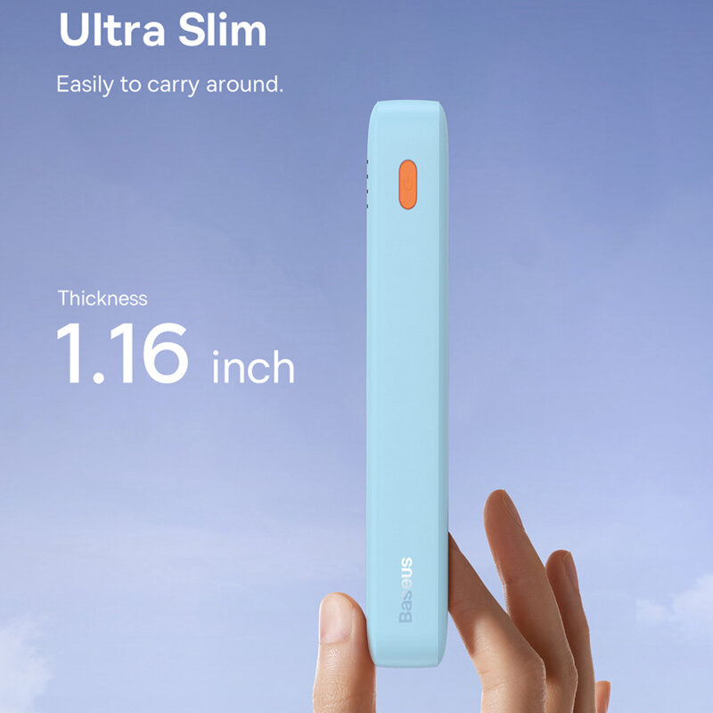 POWER BANK Baseus Airpow, 20000mAh, 20W, 1 x USB; 1 x USB Type-C input/output, total 3A, include cablu USB la USB Type-C de 50cm, albastru, "P10022804313-00" - 6932172648695