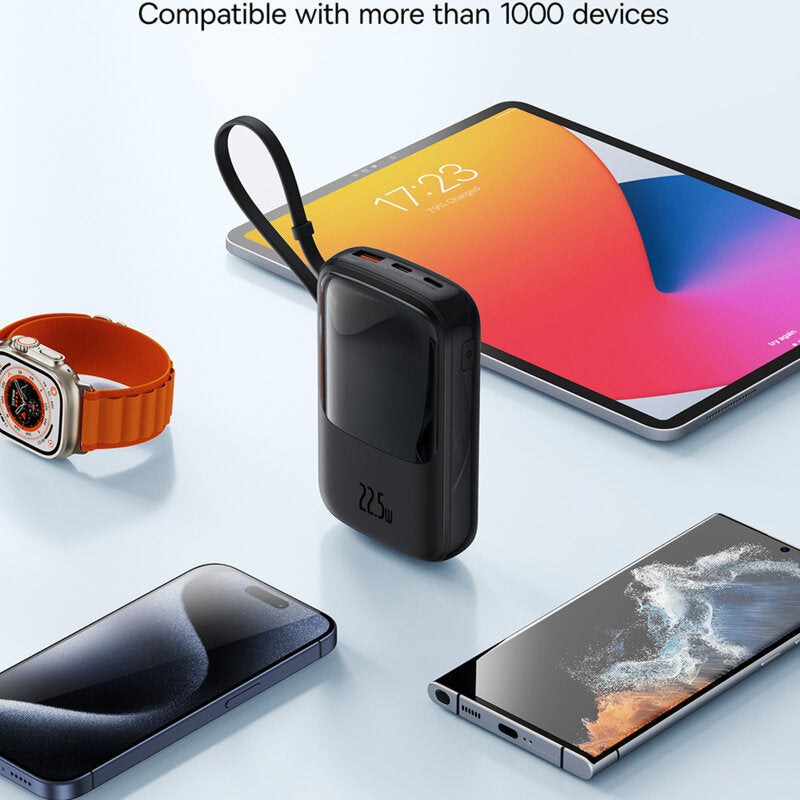 POWER BANK Baseus Qpow Pro+, display, capacitate 10000mAh, 22.5W, 1 x USB; 1 x USB Type-C, cablu integrat 1 x USB Type-C, total 5V/2.4A, negru, "P10067101113-00" - 6932172652463