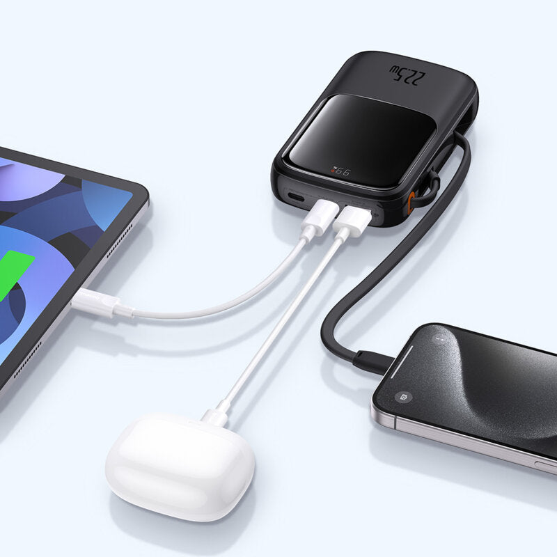 POWER BANK Baseus Qpow Pro+, display, capacitate 10000mAh, 22.5W, 1 x USB; 1 x USB Type-C, cablu integrat 1 x USB Type-C, total 5V/2.4A, negru, "P10067101113-00" - 6932172652463
