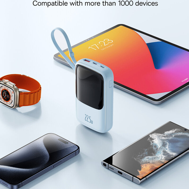 POWER BANK Baseus Qpow Pro+ Digital Display, 10000mAh, 22.5W, 2 x USB Type-C output/input, 1 x USB, 1 x Lightning, albastru, "P10067101313-00" - 6932172652470