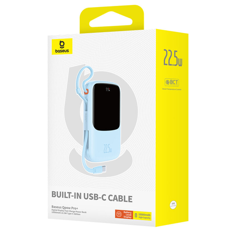 POWER BANK Baseus Qpow Pro+ Digital Display, 10000mAh, 22.5W, 2 x USB Type-C output/input, 1 x USB, 1 x Lightning, albastru, "P10067101313-00" - 6932172652470