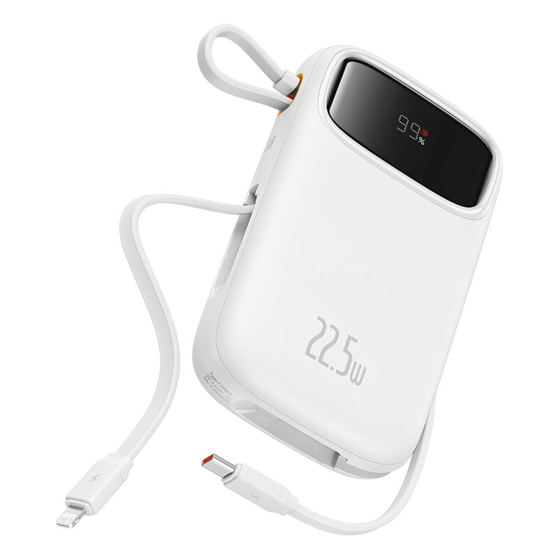 POWER BANK Baseus Qpow2 Dual-Cable, 10000mAh, PD 3.0 + QC 3.0 22.5W, 1 x USB; 1 x Iphone Lightning; 2 x USB Type-C, digital display pt. status baterie, total 2.4A, alb, "P10055003223-00" - 6932172636289