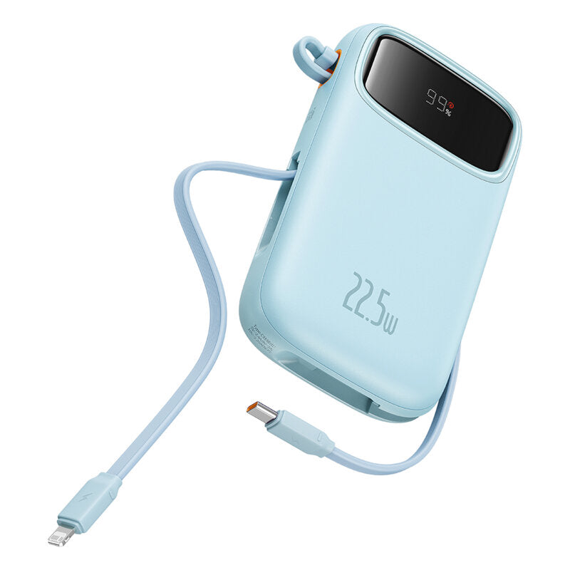 POWER BANK Baseus Qpow2 Digital Display, 20000mAh, 22.5W, 2 x USB Type-C output/input, 1 x Lightning, 1 x USB, include cablu USB Type-C la USB Type-C 30cm, albastru, "P10055002313-00" - 6932172636265