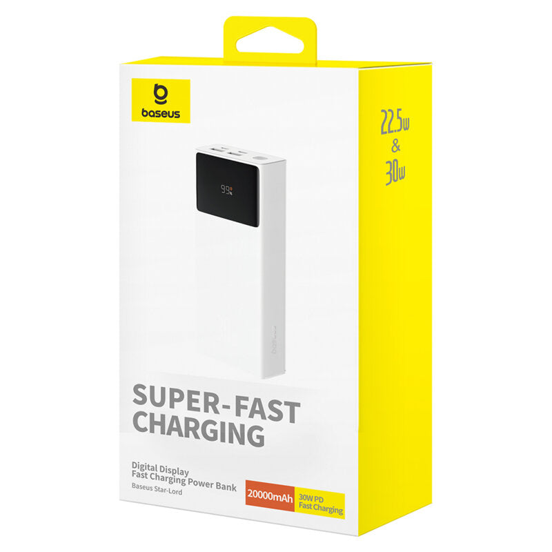 POWER BANK Baseus Star-Lord Digital, display, capacitate 20000mAh, 30W, 2 x USB; 1 x USB Type-C, total 5V/3A, alb, "P10022904213-00" - 6932172635657
