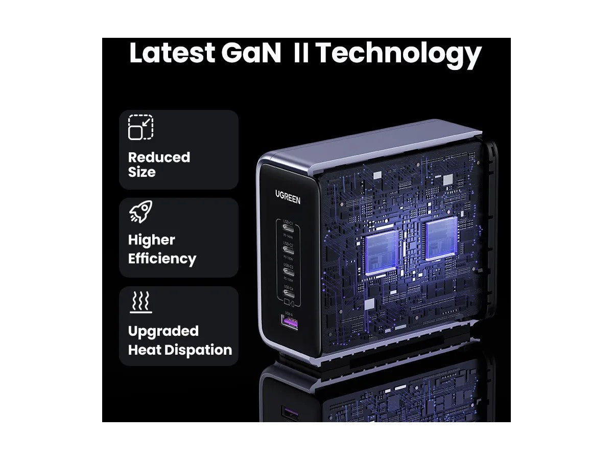 INCARCATOR RETEA UGREEN, "CD333" 300W GaN Nexode Desktop Charger PD3.1, 4 x USB Type-C, 1 x USB, lungime cablu 2m, gri "90903B" (include timbru verde 2 lei)