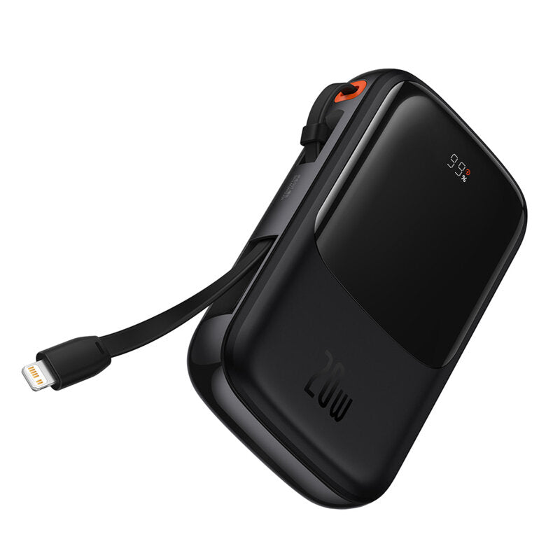 POWER BANK Baseus Qpow Pro Digital Display, 20000mAh, 20W, 1 x cablu integrat Iphone Lightning output, 1 x USB, 1 x USB Type-C, negru, "PPQD040001" - 6932172619671