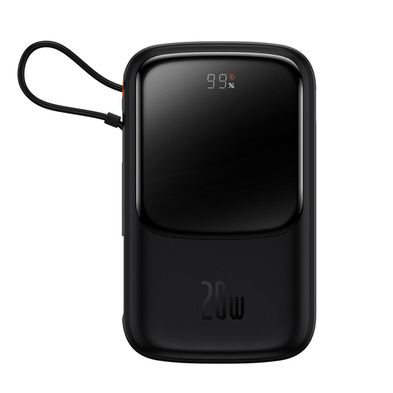 POWER BANK Baseus Qpow Pro Digital Display, 20000mAh, 20W, 1 x cablu integrat Iphone Lightning output, 1 x USB, 1 x USB Type-C, negru, "PPQD040001" - 6932172619671