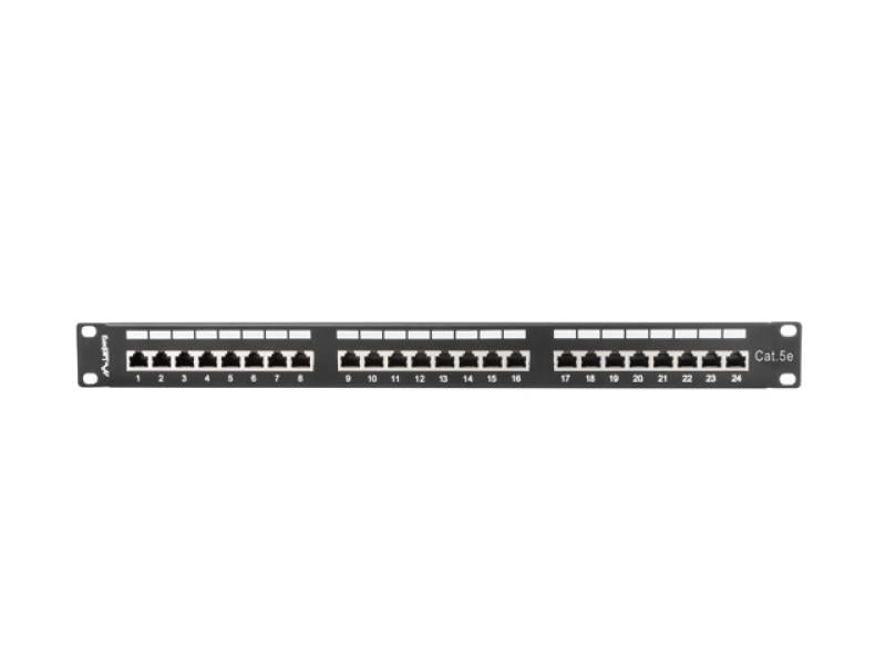 Patch panel 24 porturi 1U 19" Cat.5e FTP cu organizator cabluri, ecranat, negru