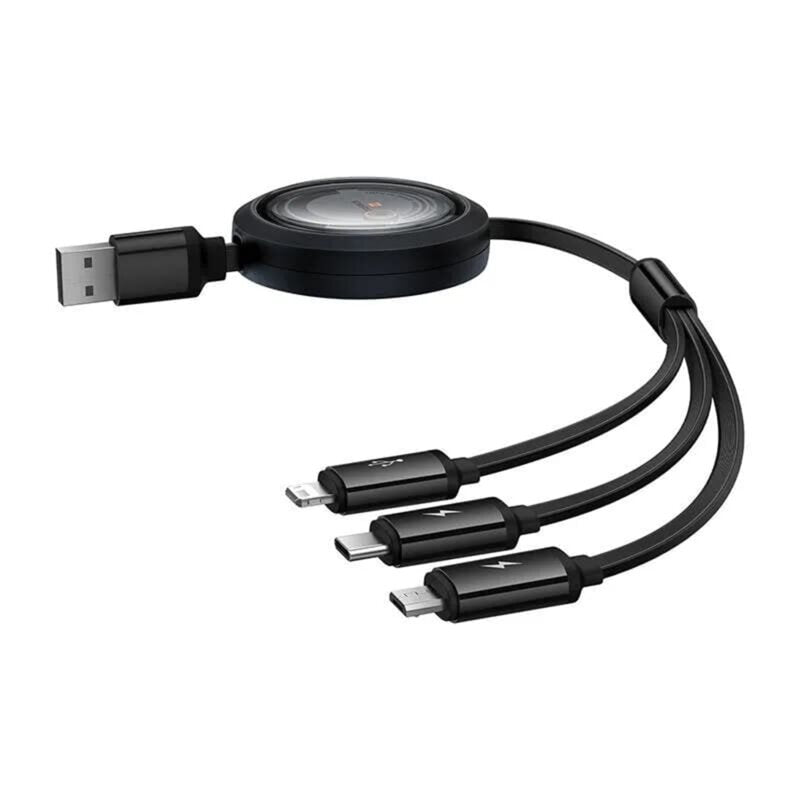 CABLU alimentare si date Baseus Free2Draw, Fast Charging Data Cable pt. smartphone, retractabil, USB la Micro-USB+Lightning + USB Type-C 100W, 1.1m, negru "P10368700111-03" - 6932172656430