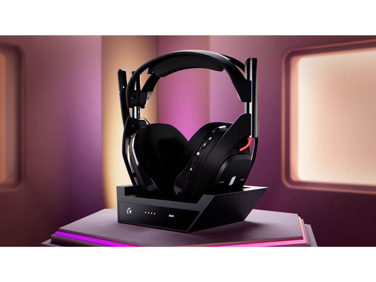 Casti Gaming Wireless Logitech ASTRO A50 Gen 5 + Statie cu PLAYSYNC Audio, LIGHTSPEED/USB, Autonomie 24 ore, Microfon