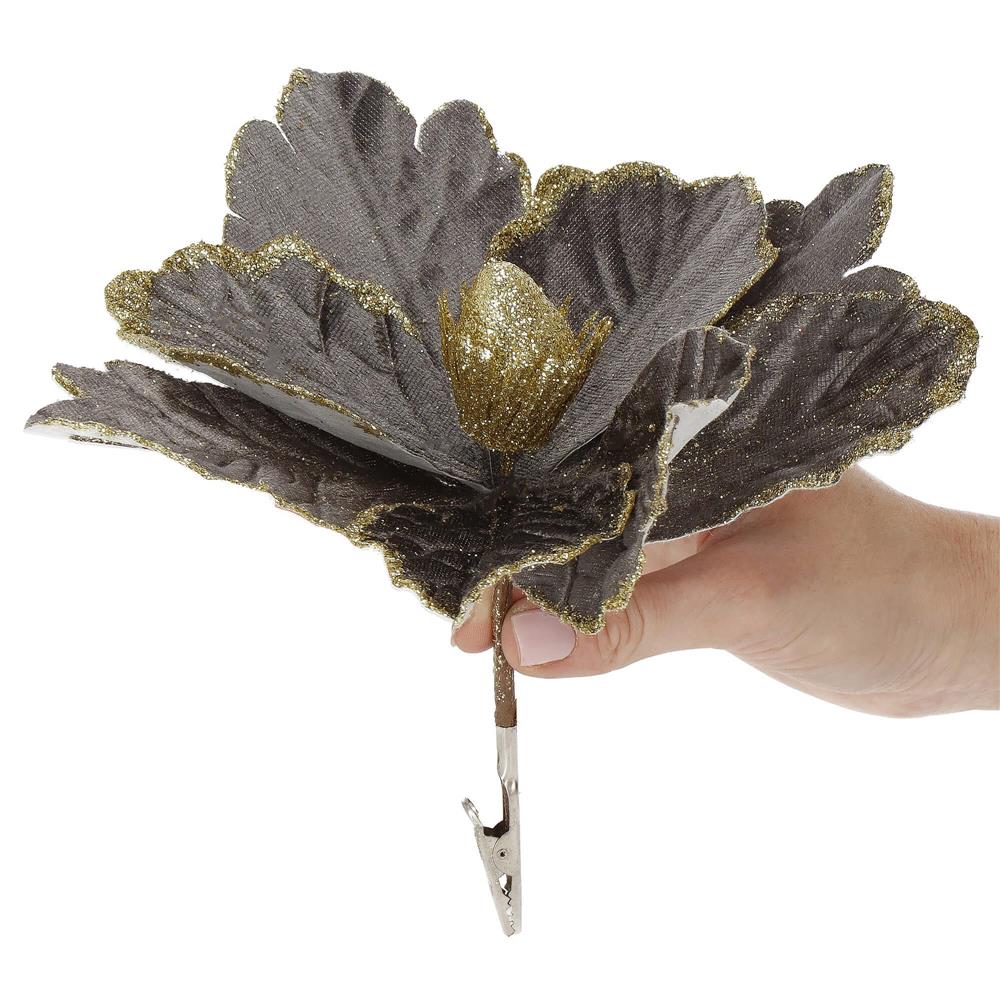 Set 5 ornamente pentru bradul de Craciun, stea Poinsettia, 23cm, gri auriu