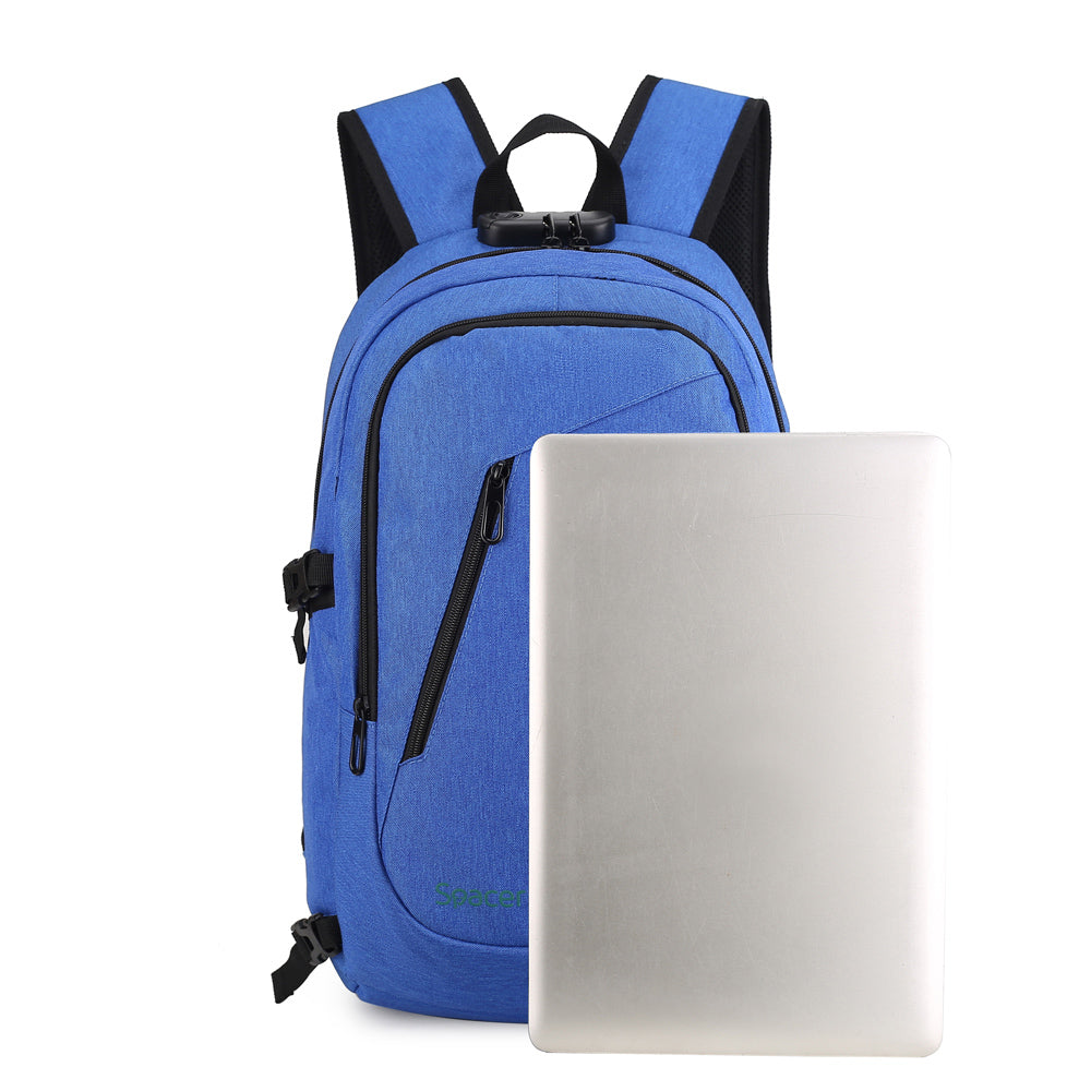 RUCSAC SPACER, pt. notebook de max. 15.6", 2 compartimente, buzunar frontal, buzunar lateral x 2, blocare fermoar, USB 2.0 (M)(pt. acces la Power Bank), Jack 3.5 mm (pt. acces la casti), waterproof, poliester, albastru, "Duke", "SPBP-DUKE-BL"