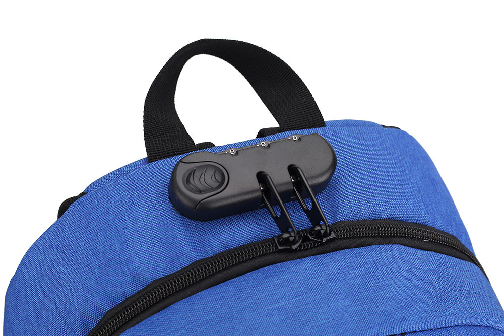 RUCSAC SPACER, pt. notebook de max. 15.6", 2 compartimente, buzunar frontal, buzunar lateral x 2, blocare fermoar, USB 2.0 (M)(pt. acces la Power Bank), Jack 3.5 mm (pt. acces la casti), waterproof, poliester, albastru, "Duke", "SPBP-DUKE-BL"