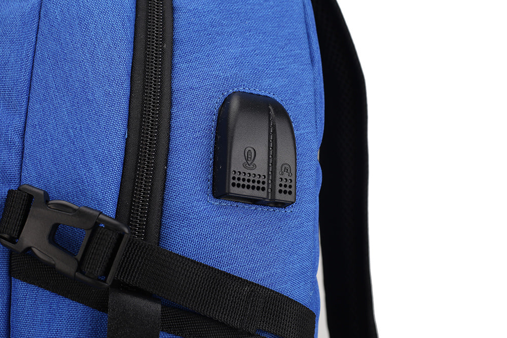 RUCSAC SPACER, pt. notebook de max. 15.6", 2 compartimente, buzunar frontal, buzunar lateral x 2, blocare fermoar, USB 2.0 (M)(pt. acces la Power Bank), Jack 3.5 mm (pt. acces la casti), waterproof, poliester, albastru, "Duke", "SPBP-DUKE-BL"