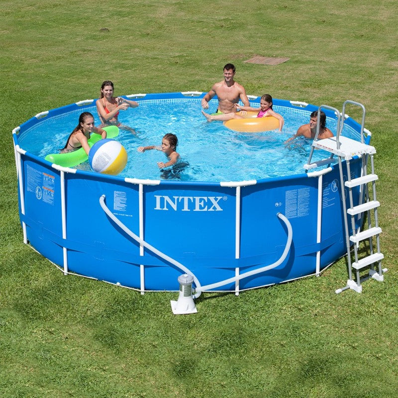 Piscina cadru metalic Intex 28242NP, 457x122cm, 17.000 litri, cu pompa de filtrare, scara, covor si prelata