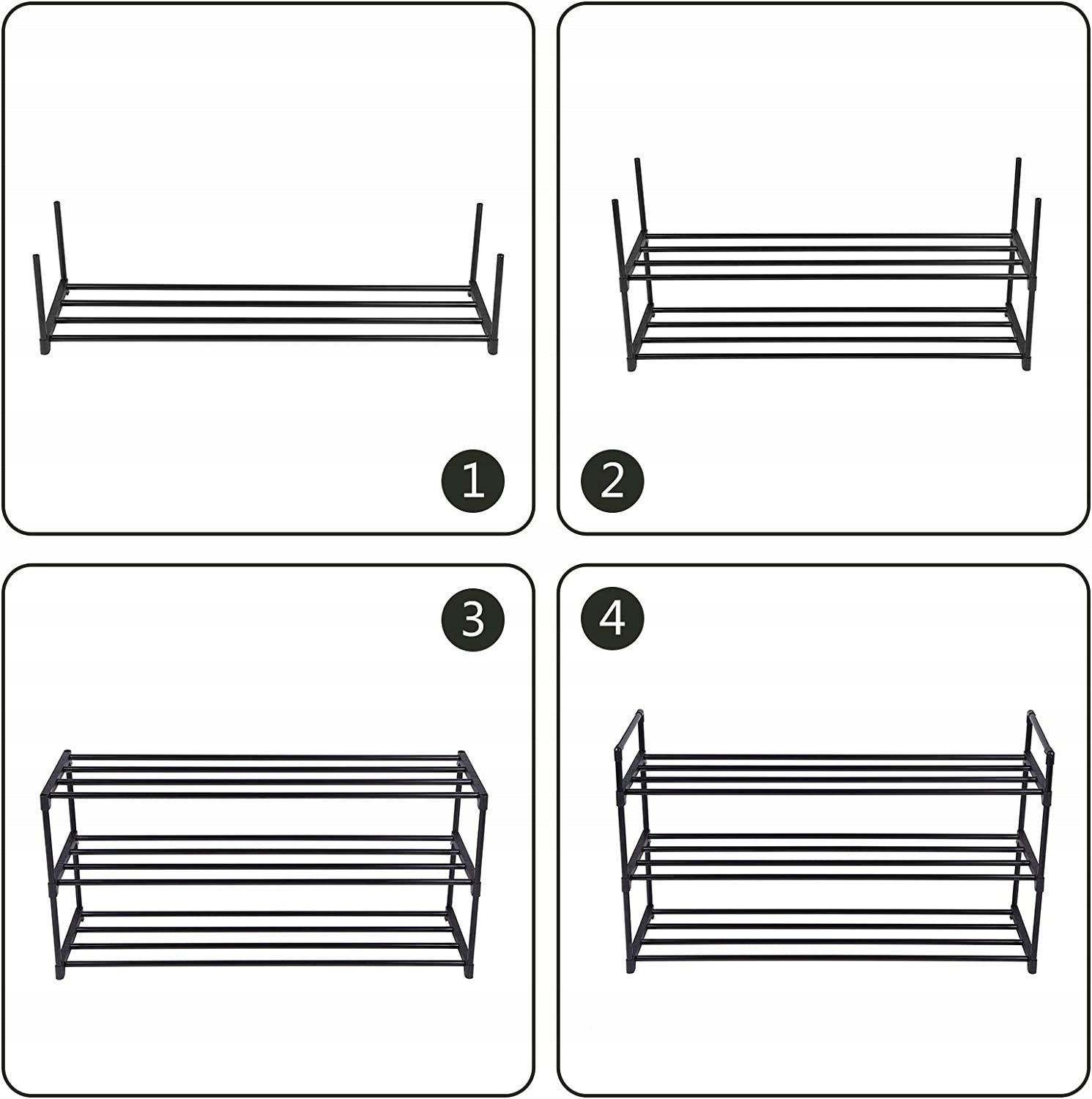 Suport pentru pantofi, cadru metalic cu 3 nivele, 12-15 perechi, stivuibil, 54x92x30cm, negru