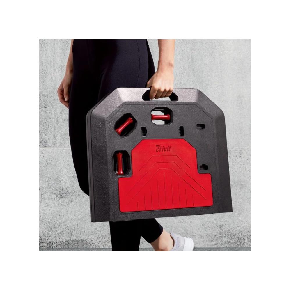 Set de antrenament Crossfit portabil, tip valiza, capacitate maxima 230kg, negru si rosu