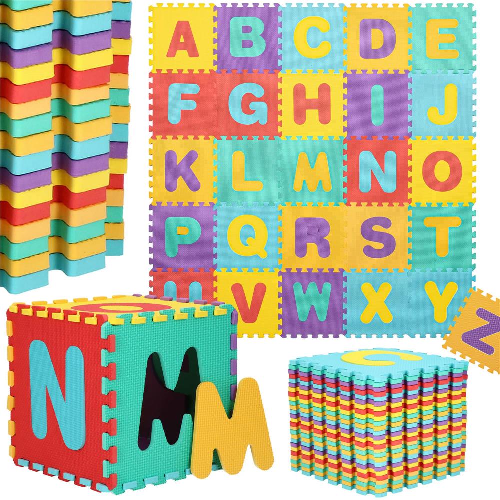 Covor din spuma pentru copii, tip puzzle alfabet, 61 piese, termoizolant, 170x150 cm, multicolor