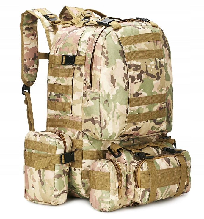 Rucsac militar pentru drumetie, impermeabil, ultra usor, 4 in 1, 50litri, culoare combat camuflaj