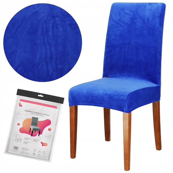Set 4 huse pentru scaun catifelata, marime universala, poliester si spandex, albastru inchis - 9