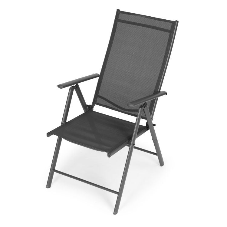 Set 4 scaune gradina 70x57x106 cm, pliante cu spatar reglabil 7 pozitii, structura otel si textilena, gri