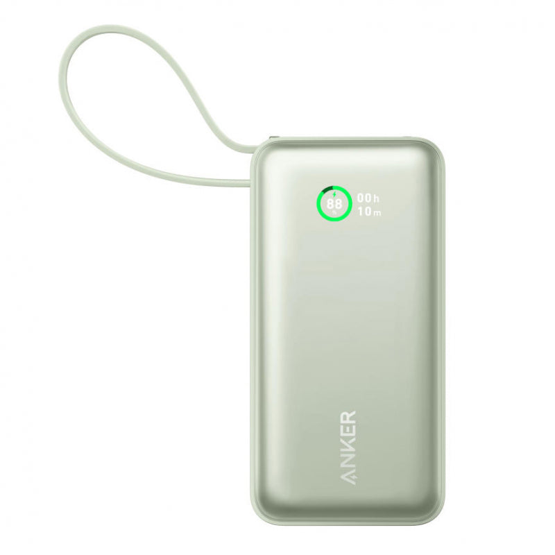 POWER BANK Anker "Nano" 10.000 mAh, 30W PD si Power IQ 3.0, 1 x USB, 1 x USB-C, cablu USB-C, incarcare bidirectionala, 213 g, verde, "A1259G61" - 0194644179373