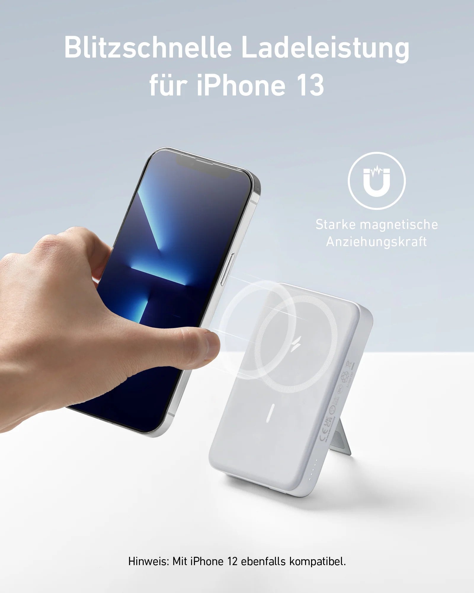POWER BANK Anker "MagGo" 10.000 mAh, 27W Qi 2.0 15W, suport pliabil, compatibil iPhone 15/14/13/12, 1 x USB-C, afisaj inteligent, 389 g, alb, "A1654G21" - 194644173371